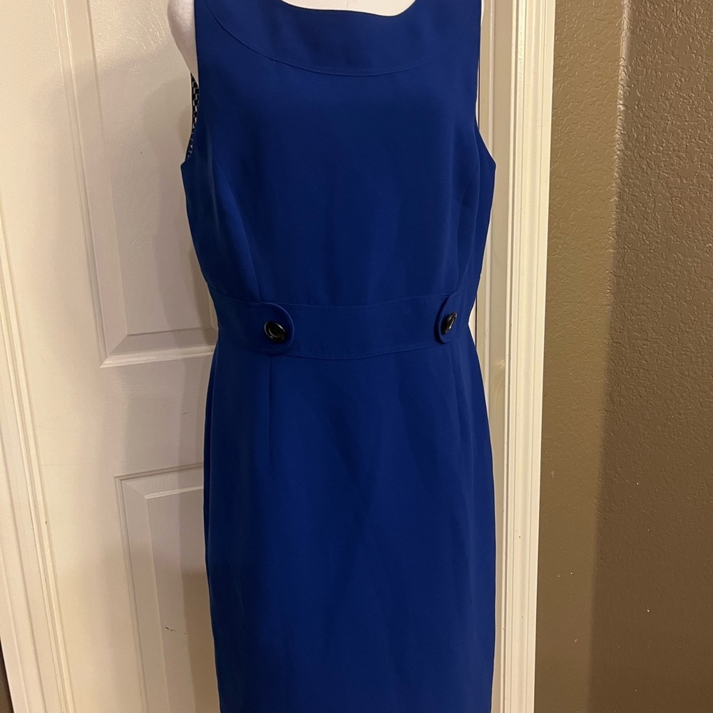 Tahari Royal Blue Sleeveless Midi Sheath Dress